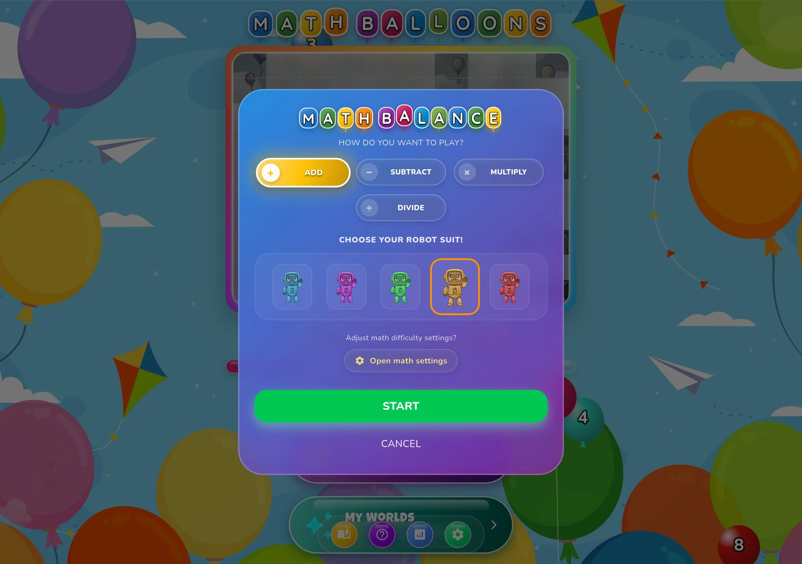Math Balloons Robot Tablet Screenshot 4
